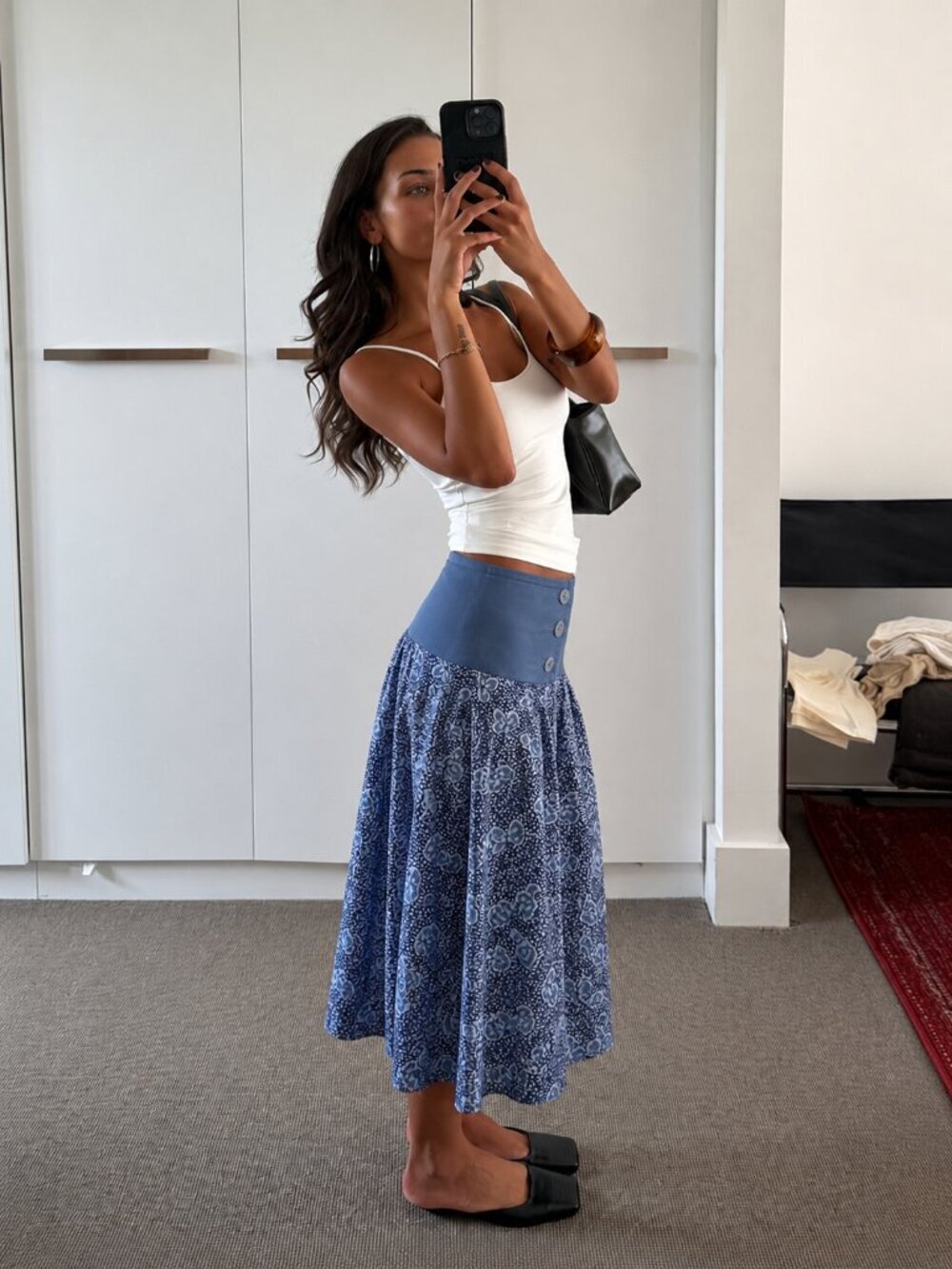 Blue floral circle skirt size medium A-line cotton summer LB